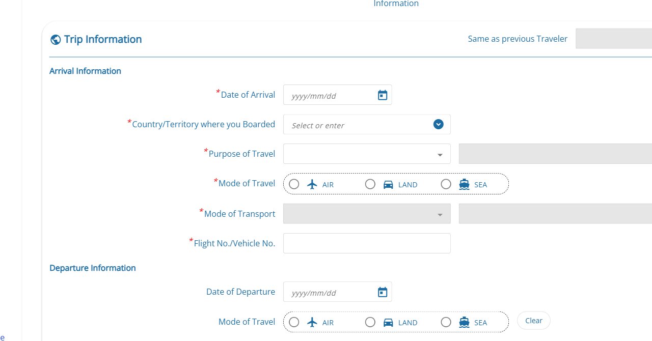 TDAC form Step 2 Trip and Accommodation Information blank form